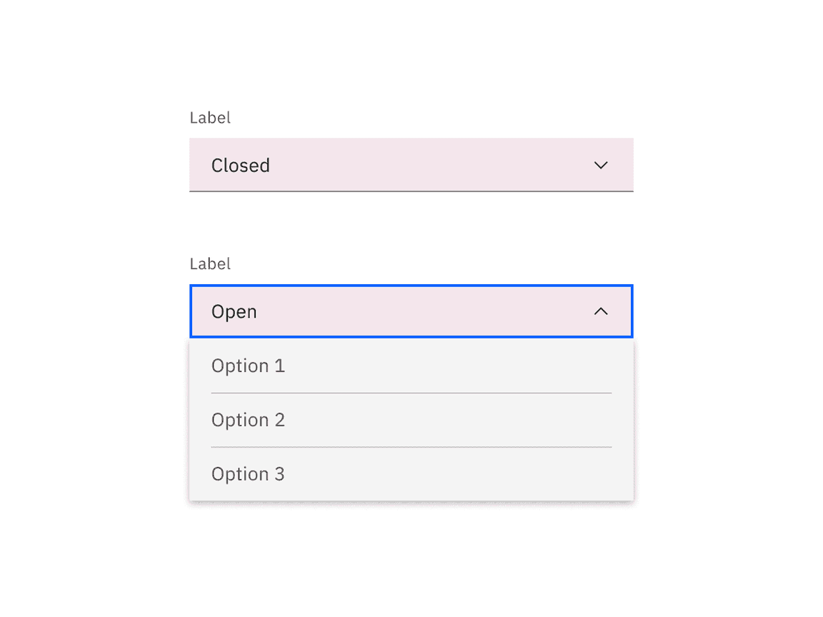 Default dropdown closed and open state click targets.