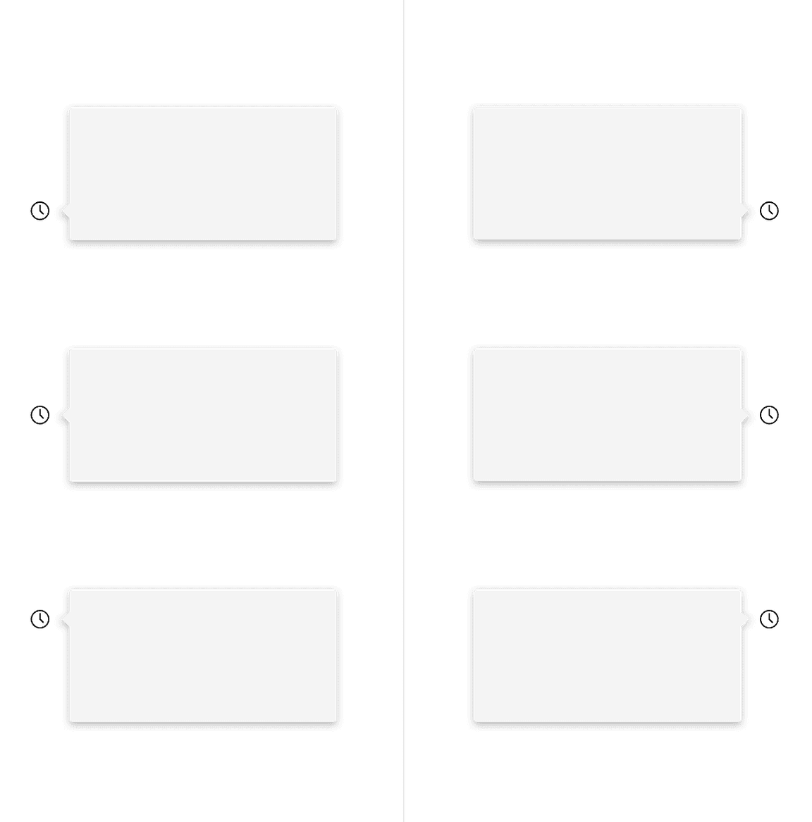 Caret tip popover left and right directions with top, center, and bottom alignments.