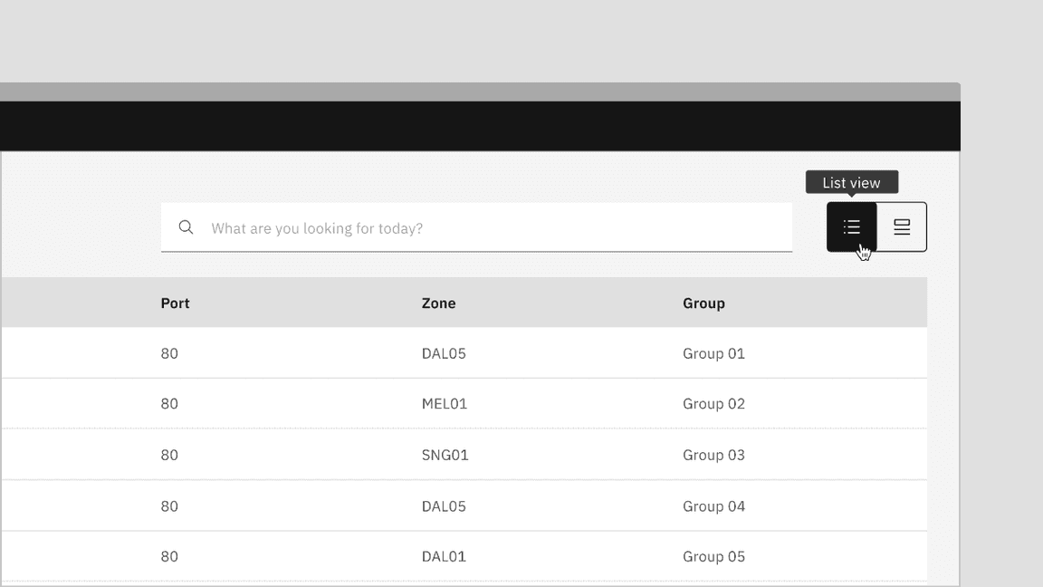 Example of a content switcher with icons